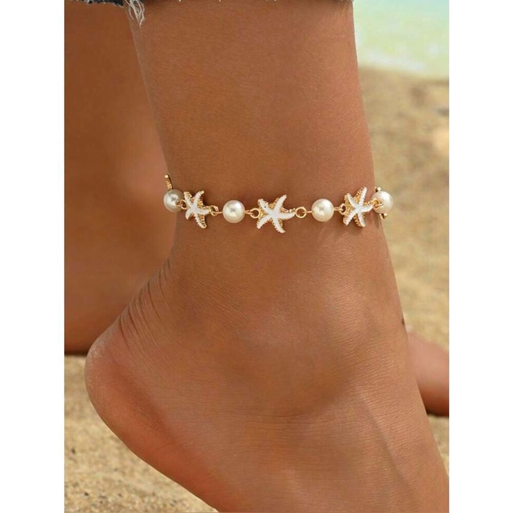 Gold Starfish Pearl Anklet A1873